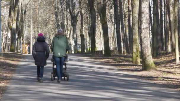 Folk Gick Parken Kall Vårdag — Stockvideo