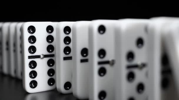 White Domino Dice Fall Black Background Slow Motion — Stock Video