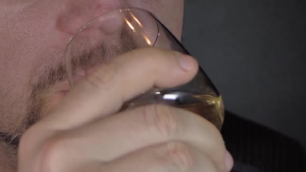 Muž Plnovousem Pije Víno Sklenice — Stock video