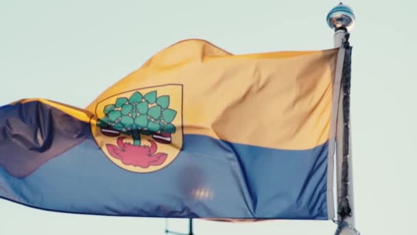 Bendera Kota Berkibar Atas Angin Ayam Jago Gereja Dapat Dilihat — Stok Video