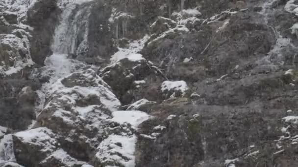 Neve Está Cair Sobre Rochas Flocos Neve Estão Caindo Lentamente — Vídeo de Stock