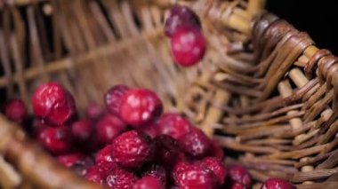 Kurutulmuş yaban mersini sepete düşer. Doğal vitaminler