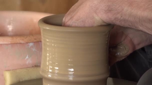 Potter Faz Uma Caneca Barro Mão — Vídeo de Stock