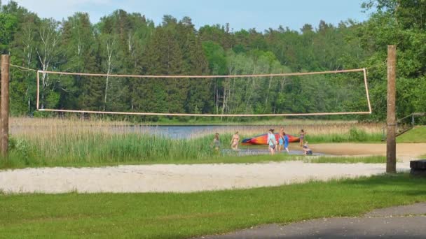 Volleyball Net Sand Background Close Beach Volleyball Court Closed Due — Stock Video