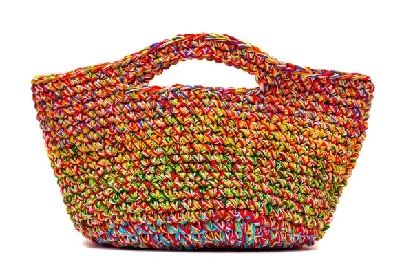 Knitted bag of colored yarn