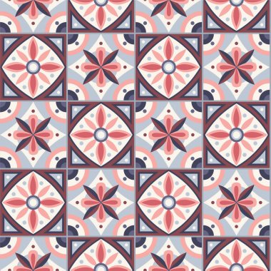 Kusursuz seramik seramik desen. Pembe renkli geometrik süslemeli arkaplan