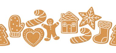 Noel kurabiyeleriyle sınırsız sınır. Dekoratif jöleli tatlı zencefilli kurabiye deseni.