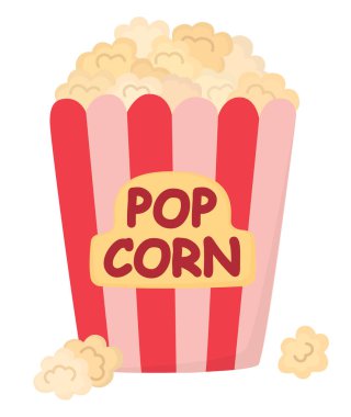 Beyaz üzerine izole edilmiş patlamış mısır torbası. Sinema abur cuburu.