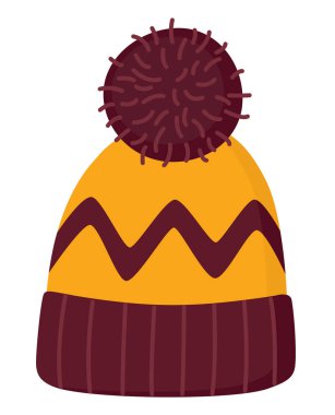 Kışın örülmüş ponpon şapkalı ve dekoratif desenli. Mevsimlik moda beresi beyaz arka planda izole edilmiş