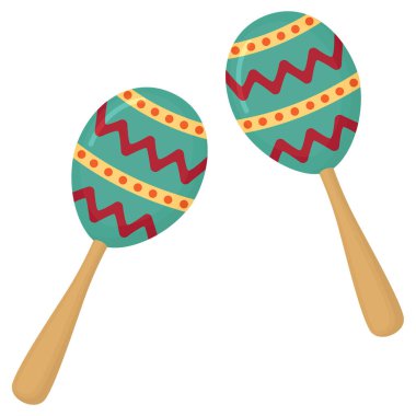 Renkli marakas rengi parlak bir illüstrasyon. Müzik, karnaval ve festival elementleri beyazlara izole edilmiş