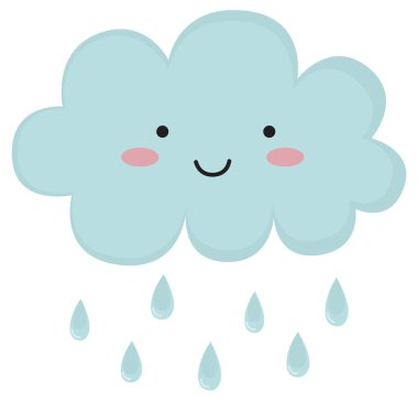 Tatlı mavi bulut, yağmur damlaları ve gülümseme. Gülen suratlı hava durumu elemanı