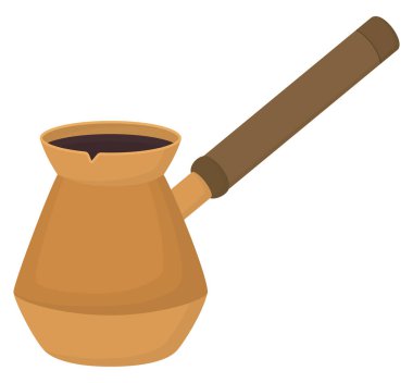 Beyaz arka planda Türk kahve demliği var. Saplı geleneksel Cécve