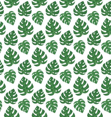 Yeşil canavar yapraklı kusursuz tropikal desen. Tropikal yaz elementlerinin arkaplanları