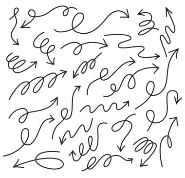 El çizimi siyah oklar. Kıvrımlı ve dalgalı ok sembolleri