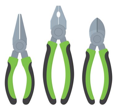 Beyaz arka planda üç kerpeten seti. El araçlarının illüstrasyonu