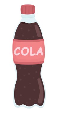 Plastik kola şişesinin tasviri. Beyaza izole edilmiş tatlı soda ile illüstrasyon