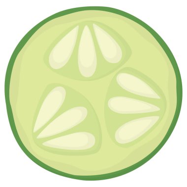 Taze, yuvarlak bir salatalık diliminin resmi. Beyaz arkaplanda ayrılmış sebzeyi kes