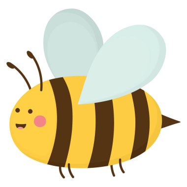 Hassas kanatları olan sevimli gülen arı. Beyaz arkaplanda izole edilmiş komik böcek tasviri