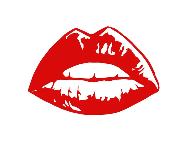 Rote Weibliche Lippen Auf Weißem Hintergrund — Stockfoto