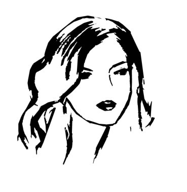 Kızın yüzü beyaz arka planda siyah.