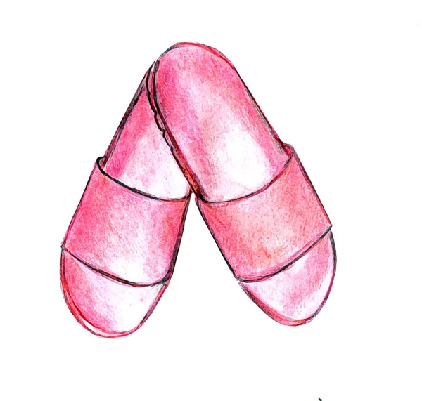 Geschilderde Roze Slippers Een Witte Achtergrond — Stockfoto