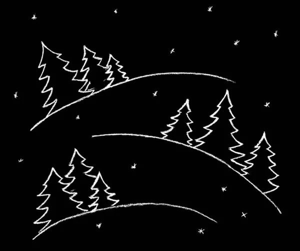 Noel Arkaplanı Beyaz Noel Ağaçları Siyah Arka Planda Kar Yığınları — Stok fotoğraf