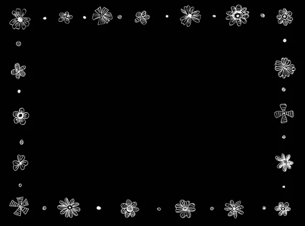 黒の背景に白い花飾りの形でフレーム — ストック写真