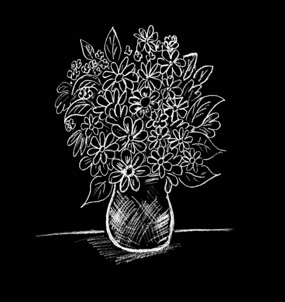 Букет Квітів Вазі Чорному Тлі — стокове фото