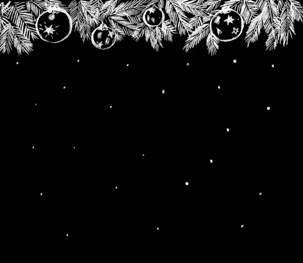 黑黑的背景 白色的冷杉树枝和小球 — 图库照片