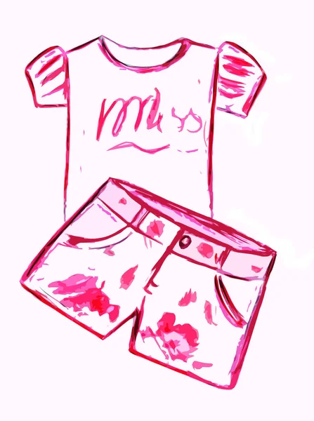 Graphic Image Pink Shirts Shorts Girls — Stock Photo, Image