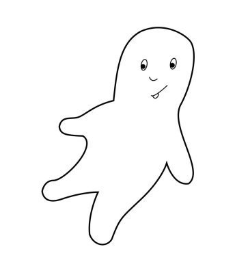 Beyaz arka planda kolları ve bacakları olan beyaz bir hayalet.