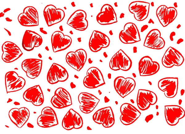 Белый Фон Красными Крашеными Сердцами — стоковое фото