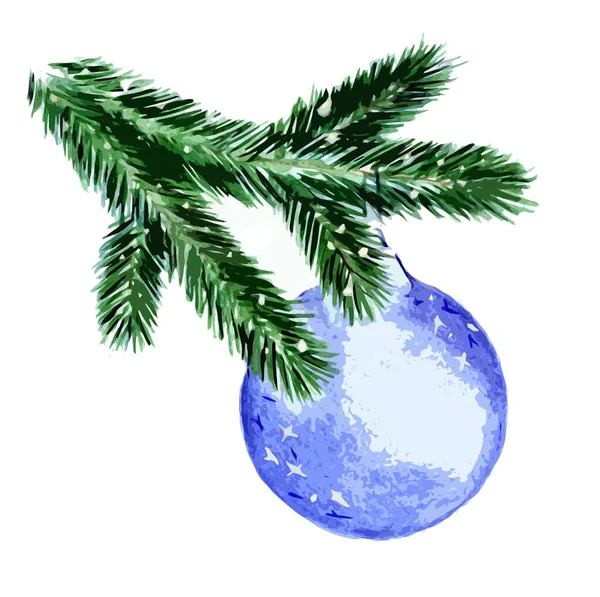 Een Aftakking Van Een Kerstboom Versierd Met Een Blauwe Bal — Stockfoto