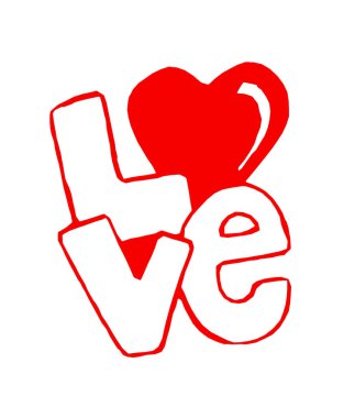 Beyaz arka planda kalbi olan kırmızı bir yazı: 