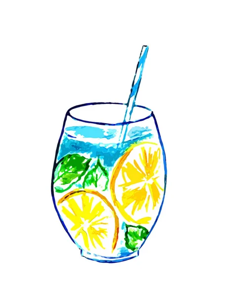 Verre Avec Une Boisson Bleue Des Feuilles Menthe Citron Avec — Photo