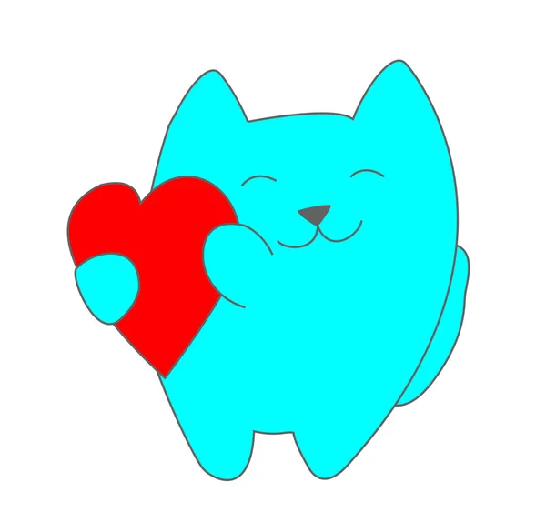 Painted Blue Cat Red Heart — Stock Photo, Image