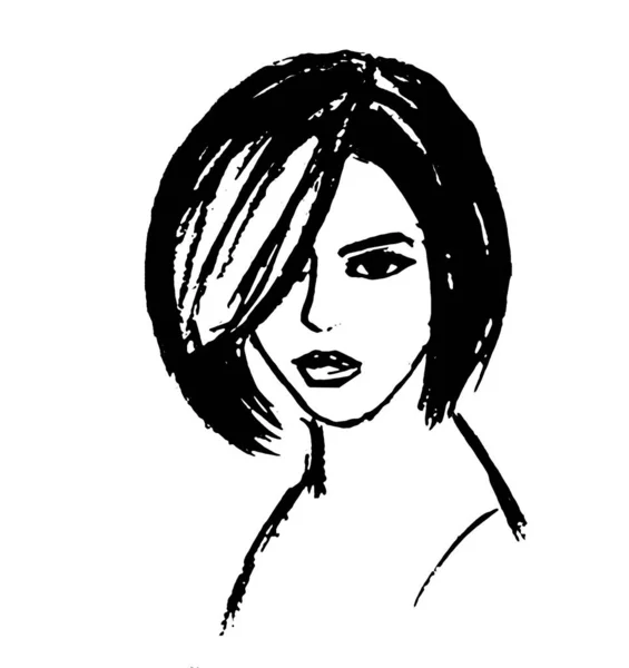 Black Silhouette Girl Head White Background — Stock Photo, Image