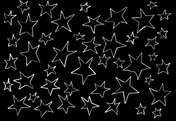 Estrelas Brancas Pintadas Cores Diferentes Fundo Preto — Fotografia de Stock