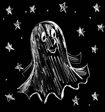 Yıldızlı, kara gökyüzünde küçük neşeli bir hayalet.
