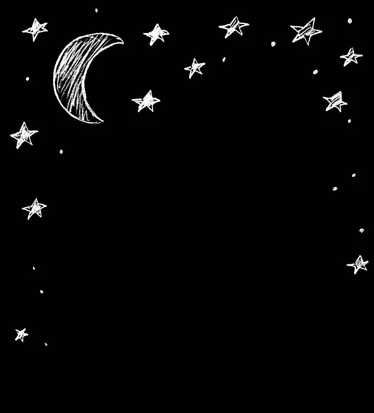 Narysuj Białe Gwiazdy Księżyc Czarnym Tle — Zdjęcie stockowe