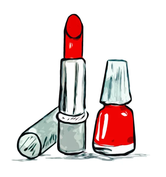 Roter Lippenstift Und Nagellack Auf Weißem Hintergrund — Stockfoto