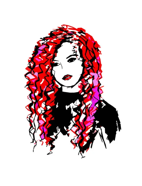 Графічне Зображення Дівчини Довгим Кучерявим Волоссям — стокове фото