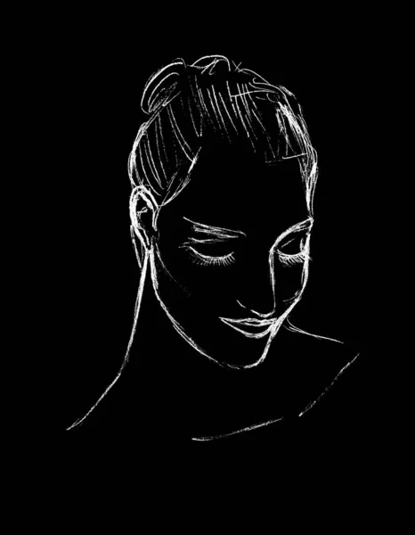 Graficzny Obraz Głowy Kobiety Czarnym Tle — Zdjęcie stockowe