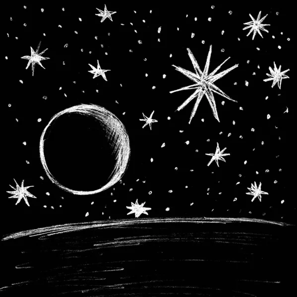 Space Landscape Drawn White Black Background — Stock Photo, Image