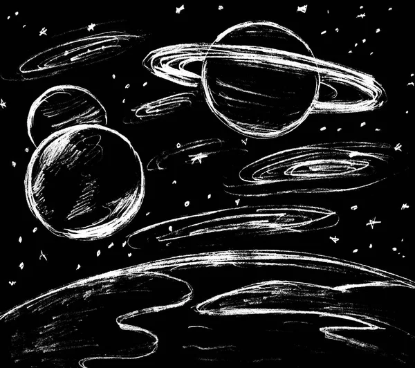 Μαύρο Φόντο Ένα Διαστημικό Τοπίο Ζωγραφισμένο Στα Λευκά — Φωτογραφία Αρχείου