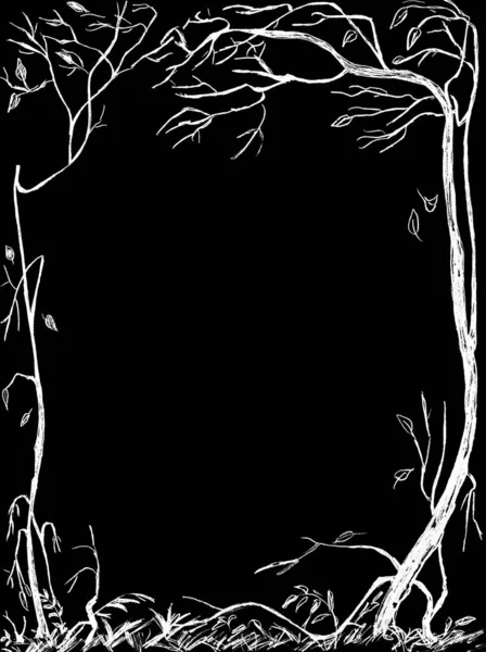 Дерева Восени Намальовані Білим Кольором Чорному Тлі — стокове фото