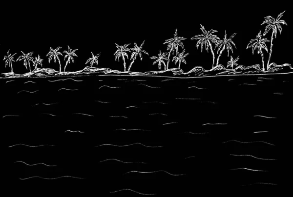 Зображення Острова Пальмами Горизонті Водної Поверхні — стокове фото