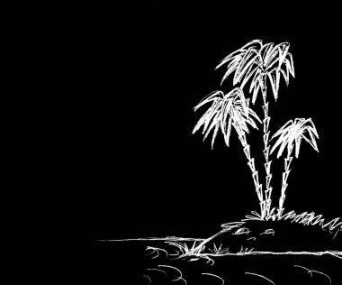 Okyanusun ortasındaki küçük bir adada üç palmiye ağacı.