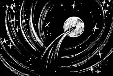 Ay 'a uçan bir roketle uzay manzarası.