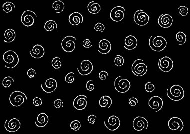 Siyah bir arkaplanda, beyaz spirallerin geometrik deseni